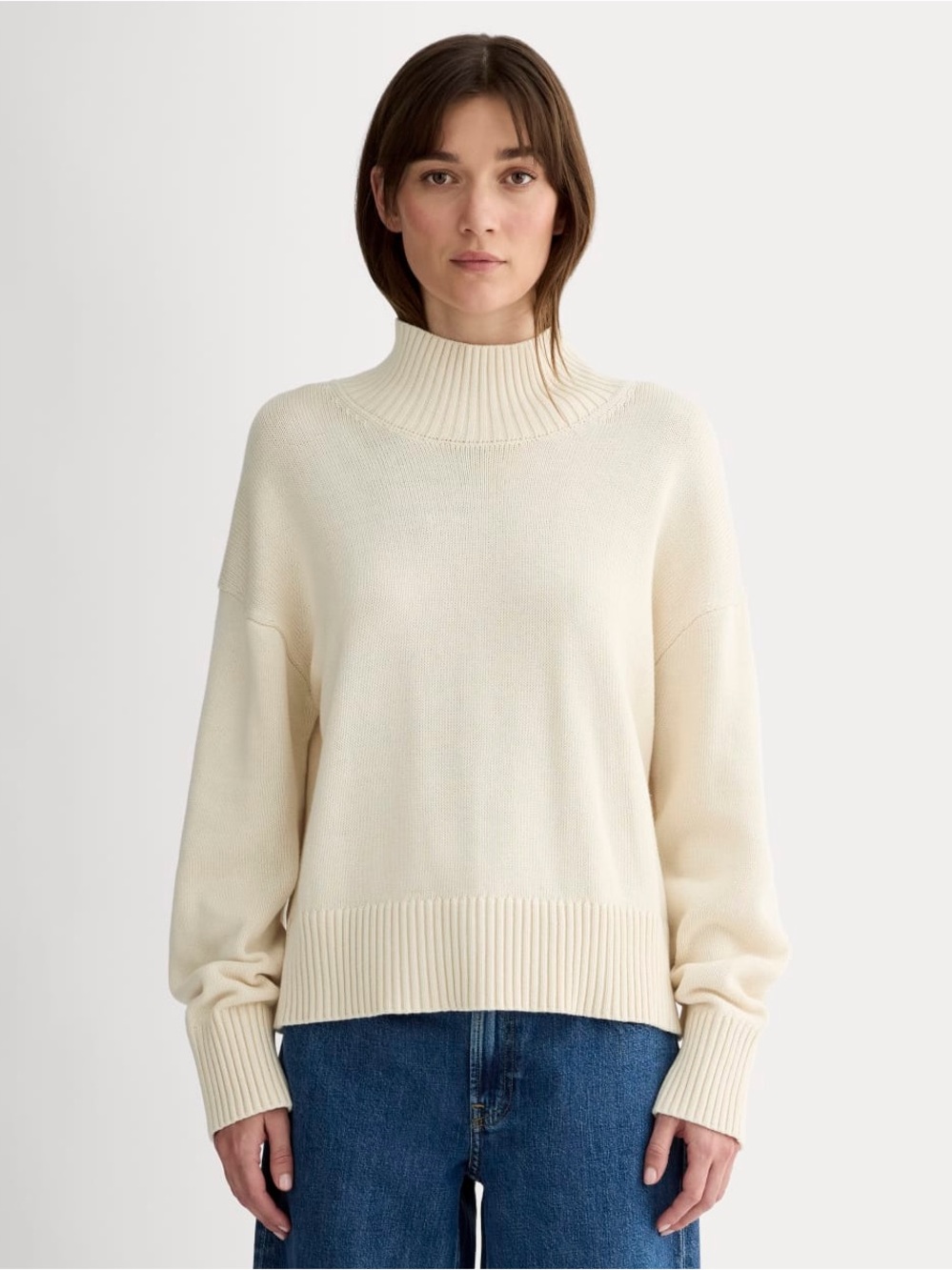 Everlane Boxy Turtleneck in Everyday Cotton Cream‎ Ribbed Sweater Size:XS NWT
